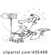 Royalty Free RF Clipart Illustration Of A Line Art Design Of A Rollerblading Businessman Reading A Map And Going The Wrong Way