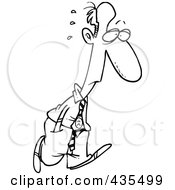 Royalty Free RF Clipart Illustration Of A Line Art Design Of A Nervous Businessman Walking With His Hands In His Pocket