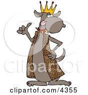 Dog King Wearing Leopard Skin Robe And Spike Collar Clipart