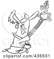 Royalty Free RF Clipart Illustration Of A Line Art Design Of A Businessman Holding Coffee Up To Whom He Worships