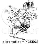 Royalty Free RF Clipart Illustration Of A Line Art Design Of A Handicap Person Racing Downhill On A Wheelchair by toonaday