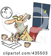 Poster, Art Print Of Royalty-Free Rf Clipart Illustration Of An Exhausted Caucasian Businessman Working Overtime