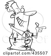 Royalty Free RF Clipart Illustration Of A Line Art Design Of A Winking And Pointing Businessman
