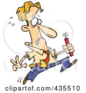 Royalty Free RF Clipart Illustration Of A Worried Caucasian Businessman Running With Dynamite by toonaday