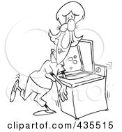 Royalty Free RF Clipart Illustration Of A Line Art Design Of A Woman With Her Arm Stuck In A Washing Machine
