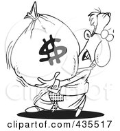 Royalty Free RF Clipart Illustration Of A Line Art Design Of A Businessman Carrying A Heavy Money Bag