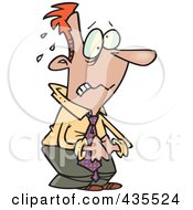 Worried Cartoon Businessman Clasping His Hands And Sweating