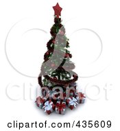 Poster, Art Print Of 3d Spiral Garland Christmas Tree With Red Ornaments