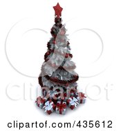 Poster, Art Print Of 3d White Christmas Tree With Red Ornaments