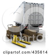 Poster, Art Print Of 3d Freight Trailer With Boxes And A Dolly