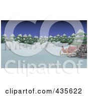 Royalty Free RF Clipart Illustration Of 3d Merry Christmas Text With Santas Sleigh And Gifts By The Woods In The Snow