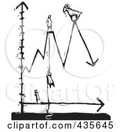 Black And White Woodcut Style Line Graph With People