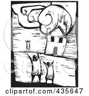 Poster, Art Print Of Black And White Woodcut Style House Burning