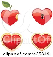 Royalty Free RF Clipart Illustration Of A Digital Collage Of Shiny Red Apple Key Hole And Shiny Hearts