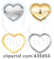 Royalty Free RF Clipart Illustration Of A Digital Collage Of Shiny Silver And Gold Key Hole And Chain Hearts