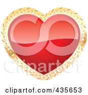 Poster, Art Print Of Shiny Red Heart With Gold Chain Trim