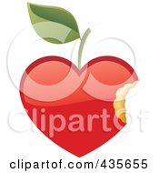 Royalty Free RF Clipart Illustration Of A Shiny Red Apple Heart With A Bite by Monica