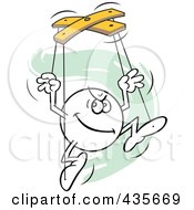 Royalty Free RF Clipart Illustration Of A Mischievous Moodie Character Puppet Over Green Squiggles