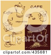 Poster, Art Print Of Digital Collage Of Espresso And Tan Cappuccino And Coffee Sketches
