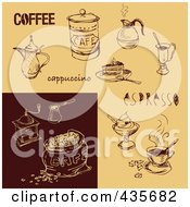 Poster, Art Print Of Digital Collage Of Brown And Tan Cafe And Coffee Sketches