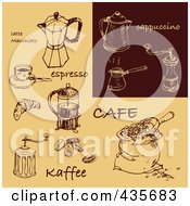 Poster, Art Print Of Digital Collage Of Brown And Tan Cappuccino And Coffee Sketches