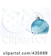 Royalty Free RF Clipart Illustration Of A Blue Shiny Christmas Ball Over Icy Grass Over A Snowflake Background