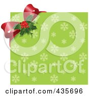 Royalty Free RF Clipart Illustration Of A Holly Bow Over A Green Snowflake Pattern