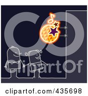 Royalty Free RF Clipart Illustration Of A Stick Couple Standing Under A Disco Sign by NL shop