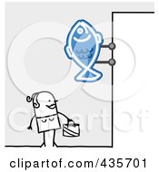 Royalty Free RF Clipart Illustration Of A Stick Woman Standing Under A Fish Sign by NL shop