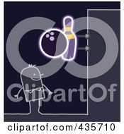 Royalty Free RF Clipart Illustration Of A Stick Man Standing Under A Bowling Sign