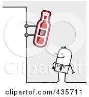 Royalty Free RF Clipart Illustration Of A Stick Man Standing Under A Wine Sign by NL shop