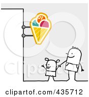Stick Man And Son Standing Under An Ice Cream Sign
