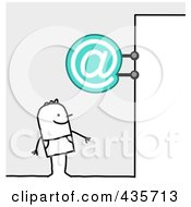 Poster, Art Print Of Stick Man Standing Under An Email Sign