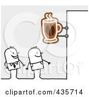 Poster, Art Print Of Royalty-Free Rf Clipart Illustration Of Stick Men Standing Under A Cafe Sign