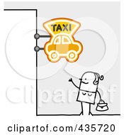 Royalty Free RF Clipart Illustration Of A Stick Woman Standing Under A Taxi Sign