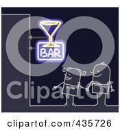 Stick Couple Standing Under A Bar Sign