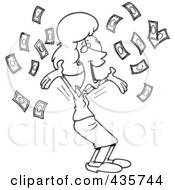 Poster, Art Print Of Line Art Design Of A Happy Businesswoman With Falling Cash