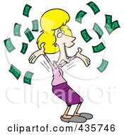 Poster, Art Print Of Happy Blond Businesswoman With Falling Cash