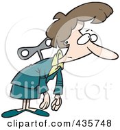 Royalty Free RF Clipart Illustration Of An Exhausted Caucasian Wind Up Businesswoman