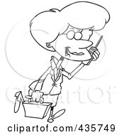 Royalty Free RF Clipart Illustration Of A Line Art Design Of A Pleasant Businesswoman Walking And Talking On A Cell Phone