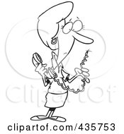 Royalty Free RF Clipart Illustration Of A Line Art Design Of A Businesswoman Holding A Landline Phone With A Cut Cord