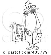 Royalty Free RF Clipart Illustration Of A Line Art Design Of A Dog Selling Watches From Under His Coat by toonaday