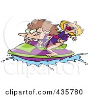 Royalty Free RF Clipart Illustration Of A Mother And Daughter Riding A Jet Ski by toonaday