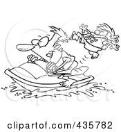 Royalty Free RF Clipart Illustration Of A Line Art Design Of A Father And Son Riding A Jet Ski