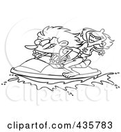 Line Art Design Of A Mother And Daughter Riding A Jet Ski