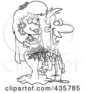 Royalty Free RF Clipart Illustration Of A Line Art Design Of A Pleased Wedding Couple by toonaday