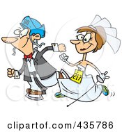 Poster, Art Print Of Caucasian Wedding Couple Running In A Race