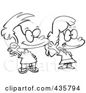 Poster, Art Print Of Line Art Design Of A Boy And Girl Smiling And Waving