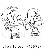 Royalty Free RF Clipart Illustration Of A Line Art Design Of A Boy And Girl Smiling And Waving by toonaday