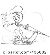 Royalty Free RF Clipart Illustration Of A Line Art Design Of A Beautiful Woman Waterskiing